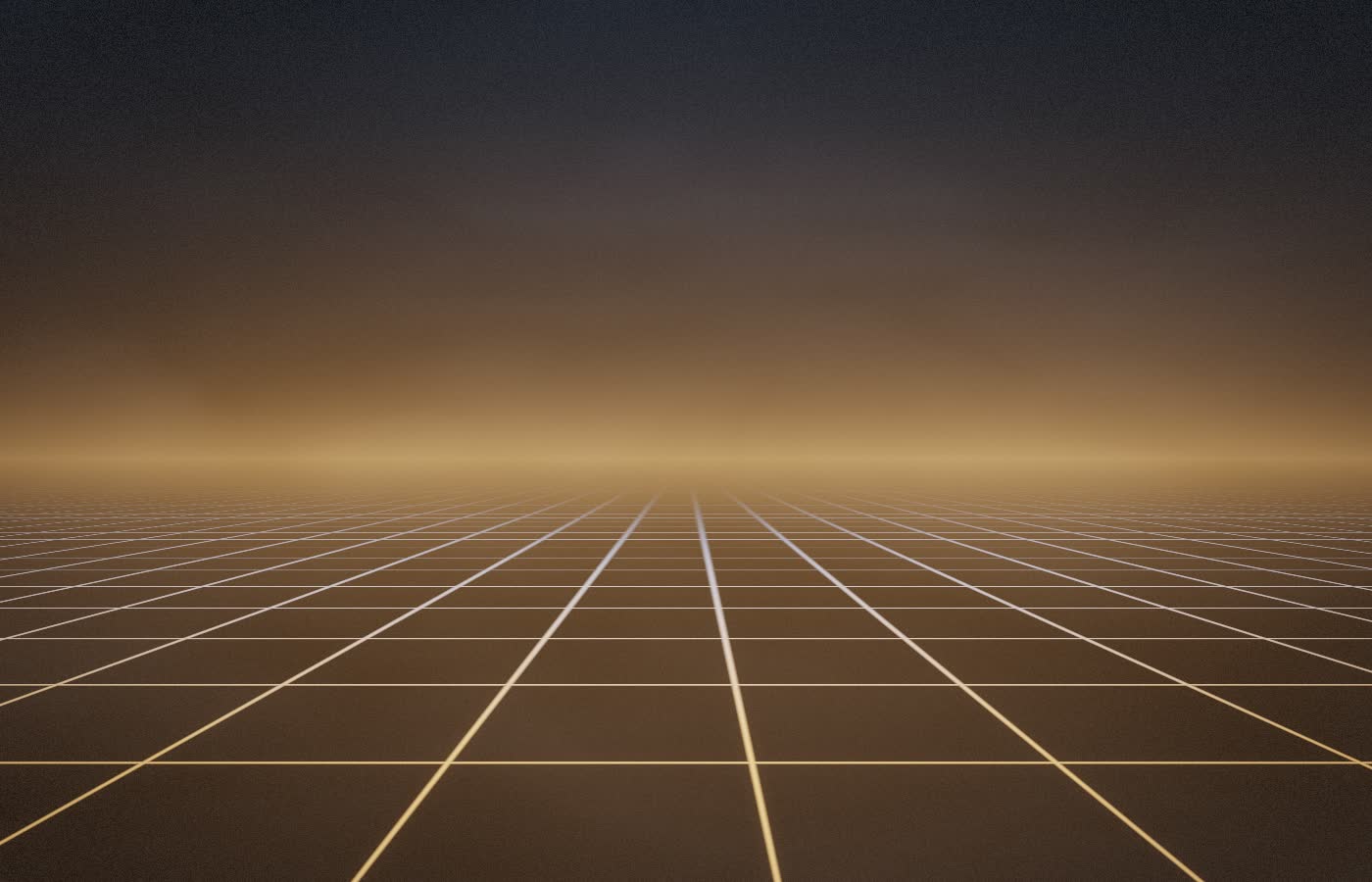 A luminous grid receding to a glowing horizon.